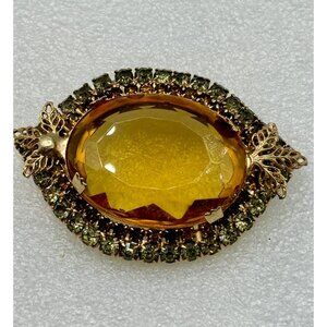 1950s Art Deco Faceted Domed Glass With Rhinestone Crystals Brooch